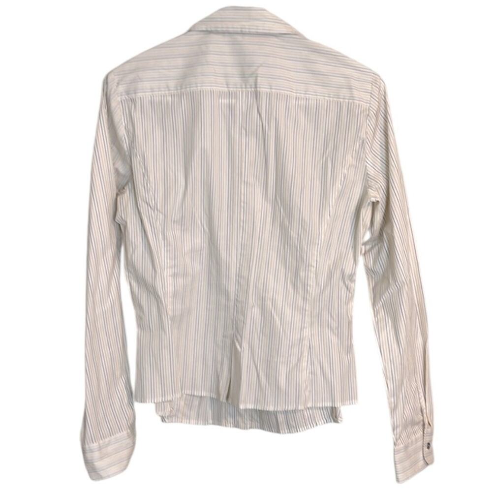 Weekend MaxMara white with tan/black stripes button down blouse - large - Picture 3 of 6